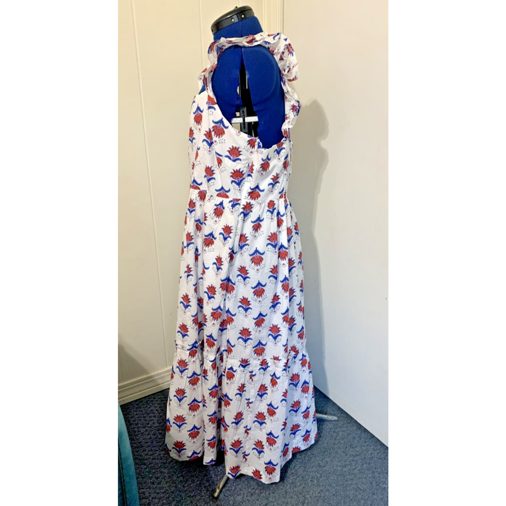 J. Crew 18 Dress Floral Red Blue White Tiered Line Back Smocked Sundress Cottage - Picture 2 of 8